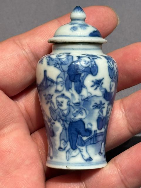 古玩陶瓷青花嬰戲圖蓋罐真品鑒賞圖