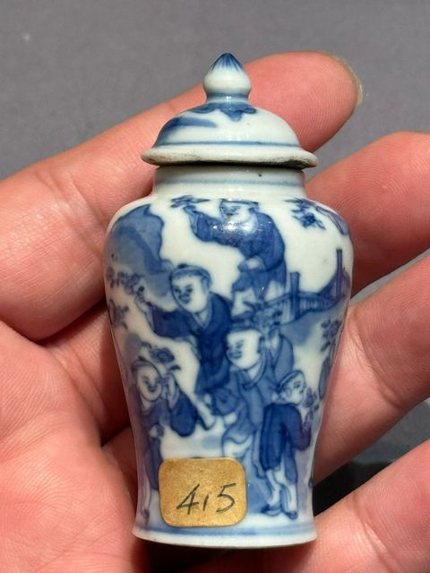 古玩陶瓷青花嬰戲圖蓋罐真品鑒賞圖