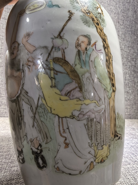 古玩陶瓷淺絳彩八仙圖撇口瓶真品鑒賞圖