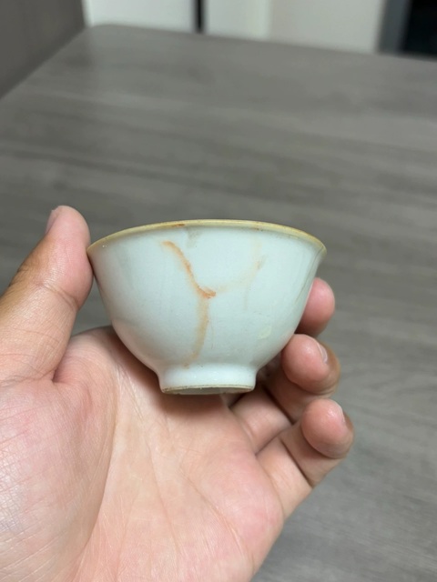 古玩陶瓷清中期石紋釉杯真品鑒賞圖