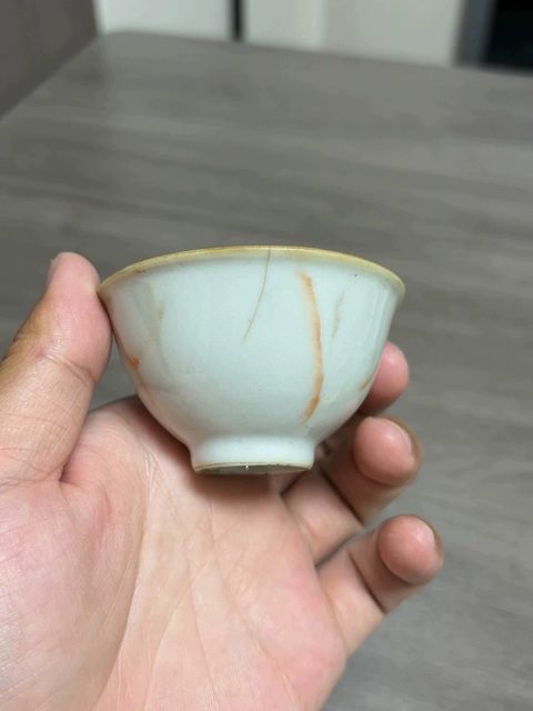 古玩陶瓷清中期石紋釉杯真品鑒賞圖
