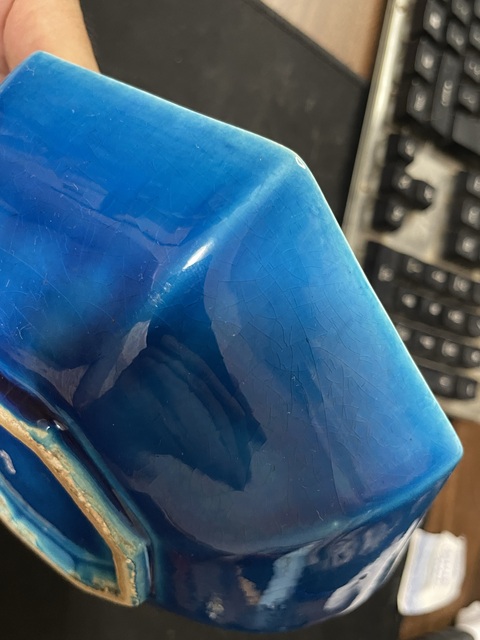 古玩陶瓷孔雀藍釉八方盤真品鑒賞圖