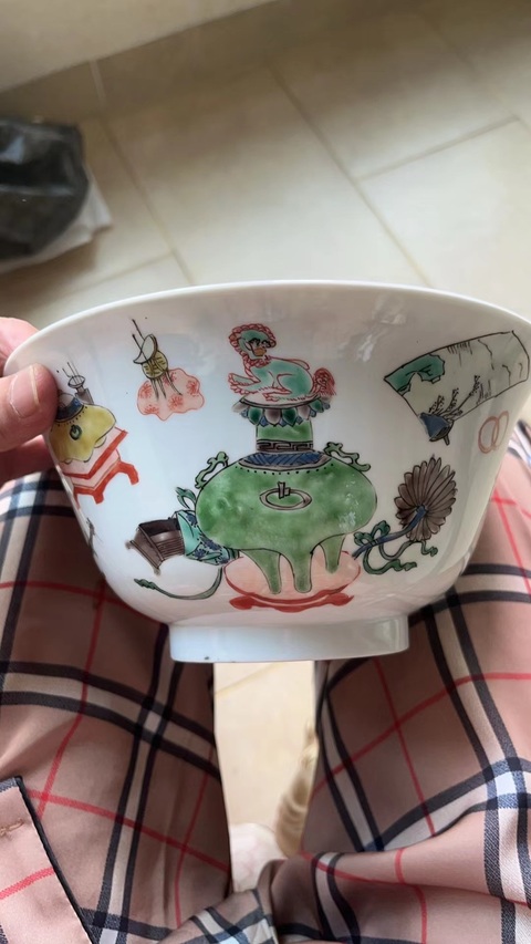 古玩陶瓷松石綠地粉彩蝠壽紋蓋子真品鑒賞圖