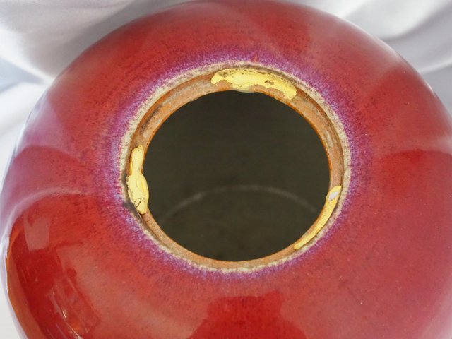 古玩陶瓷窯變紅釉西瓜罐真品鑒賞圖