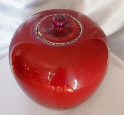 古玩陶瓷窯變紅釉西瓜罐真品鑒賞圖