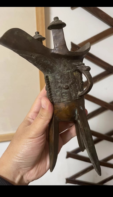 古玩銅器爵杯真品鑒賞圖