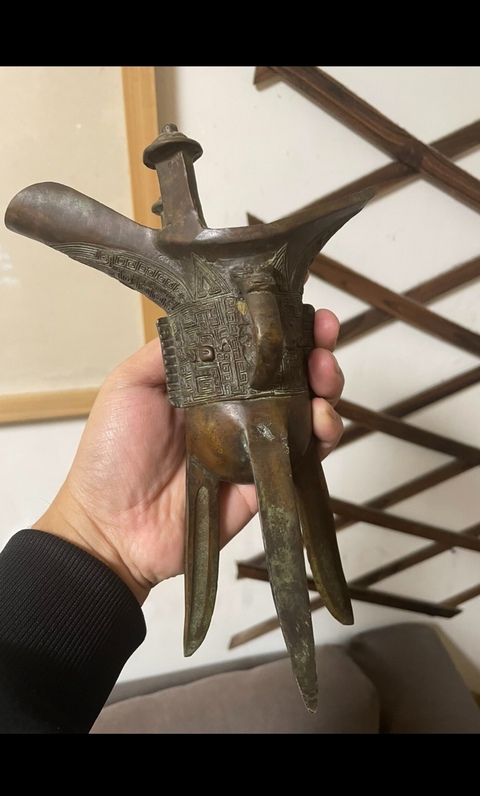 古玩銅器爵杯真品鑒賞圖