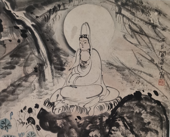 古玩字畫新金陵畫派締造者中國美術界百年巨匠呂鳳子觀音畫拍賣,當前價格30000元