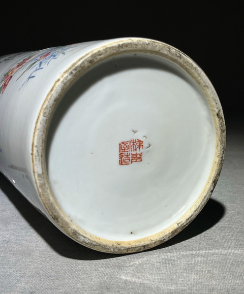 古玩陶瓷粉彩花鳥紋帽筒真品鑒賞圖