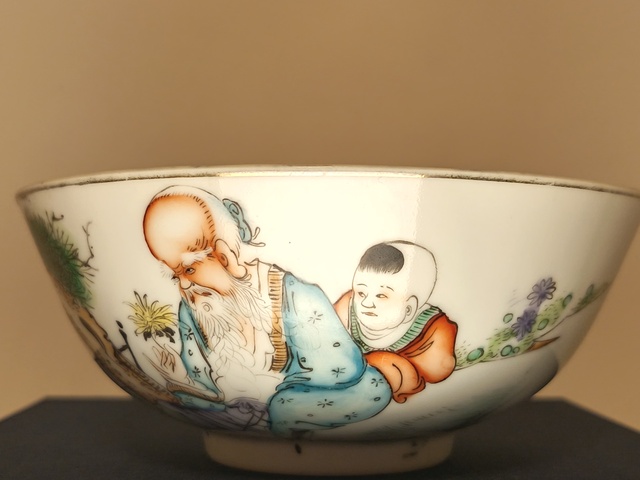 古玩陶瓷民國 丁義興彩繪人物碗真品鑒賞圖