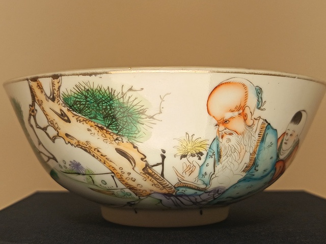 古玩陶瓷民國 丁義興彩繪人物碗真品鑒賞圖