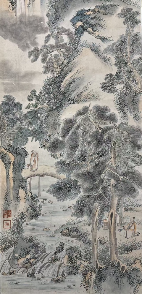 古玩字畫溪山訪友真品鑒賞圖