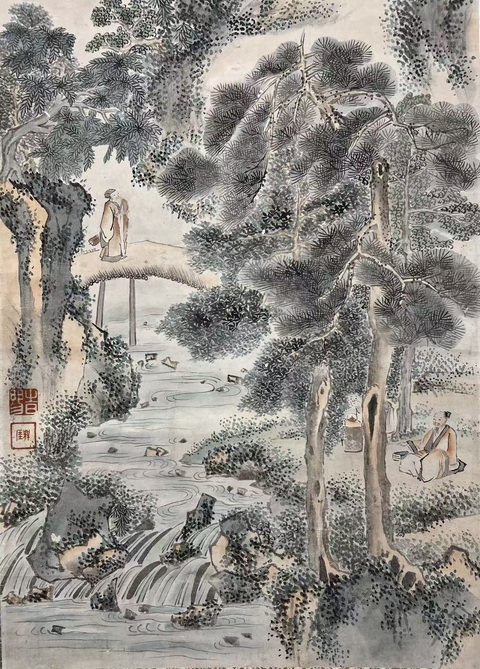 古玩字畫溪山訪友真品鑒賞圖