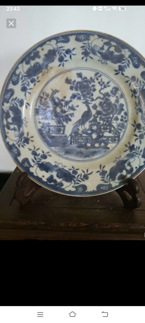 古玩陶瓷花鳥紋青花盤真品鑒賞圖
