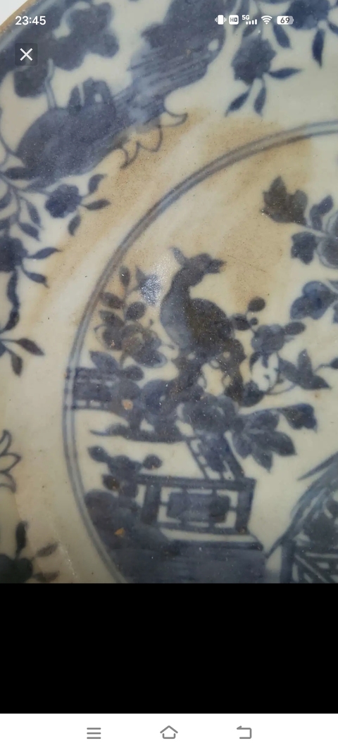 古玩陶瓷花鳥紋青花盤真品鑒賞圖