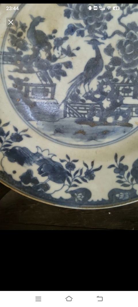 古玩陶瓷花鳥紋青花盤真品鑒賞圖