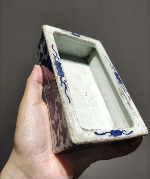 古玩陶瓷花卉紋青花水仙盆真品鑒賞圖