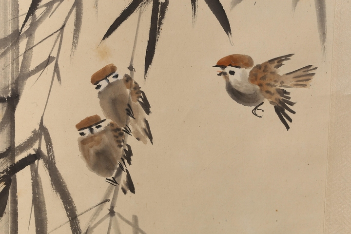 古玩字畫竹雀圖真品鑒賞圖