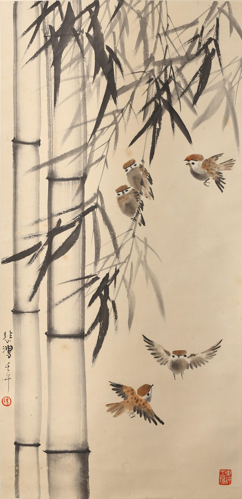 古玩字畫竹雀圖真品鑒賞圖