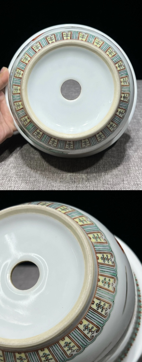 古玩陶瓷五彩人物故事花盆真品鑒賞圖