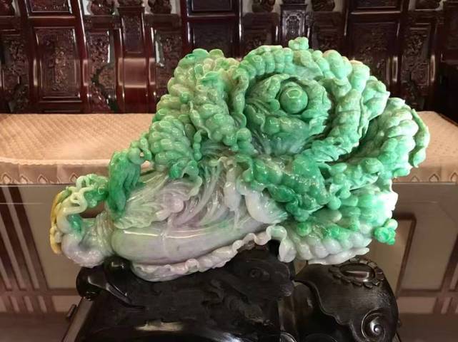 古玩玉器翡翠白菜擺件真品鑒賞圖