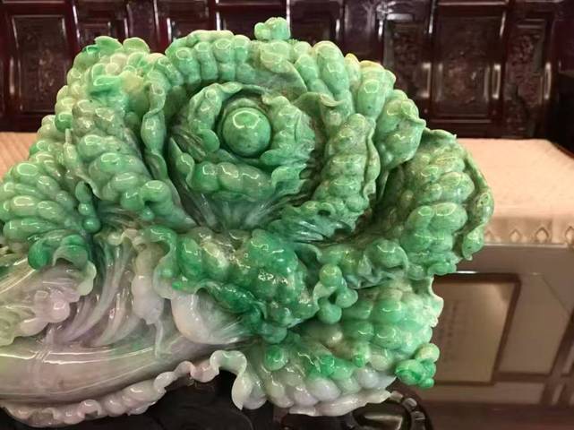 古玩玉器翡翠白菜擺件真品鑒賞圖