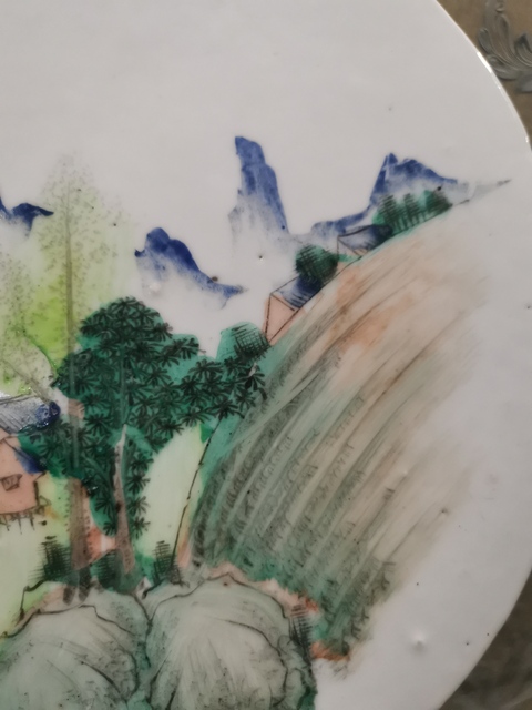 古玩陶瓷粉彩山水紋瓷板真品鑒賞圖
