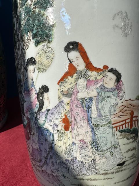 古玩陶瓷人物紋粉彩棒槌瓶真品鑒賞圖