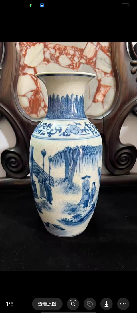 古玩陶瓷人物故事紋撇口瓶真品鑒賞圖