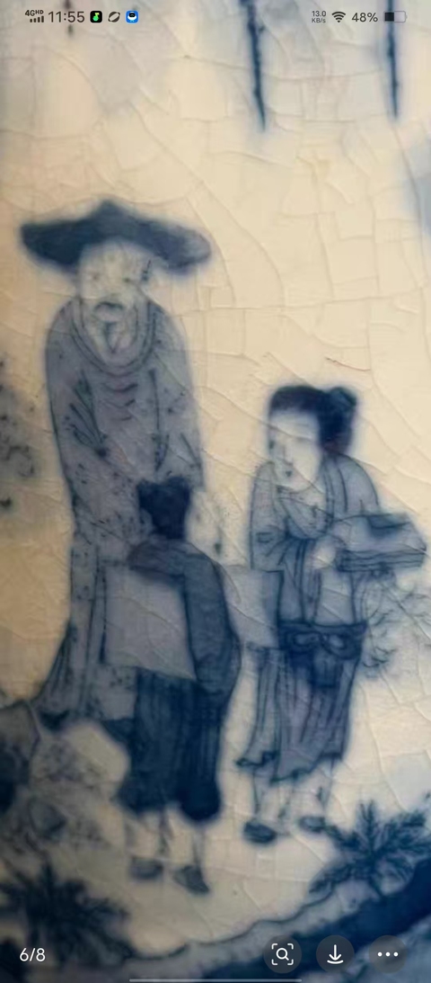 古玩陶瓷人物故事紋撇口瓶真品鑒賞圖