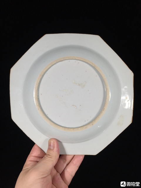 古玩陶瓷飄帶繡球獅子紋青花八方盤真品鑒賞圖