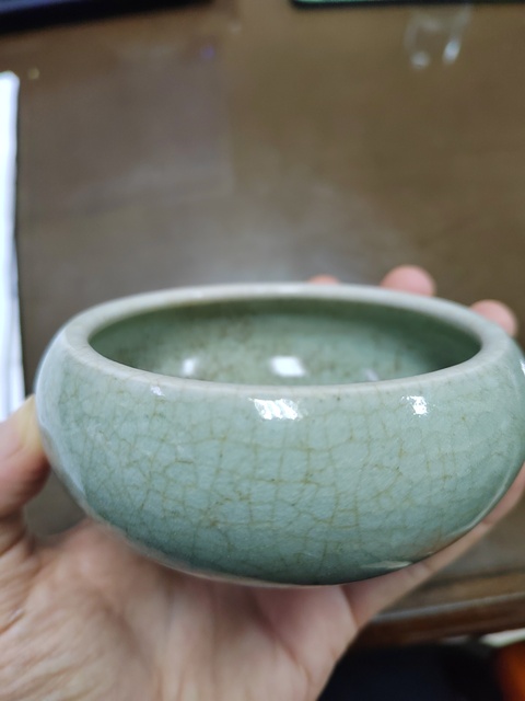 古玩陶瓷郎窯綠釉三足洗式香爐真品鑒賞圖