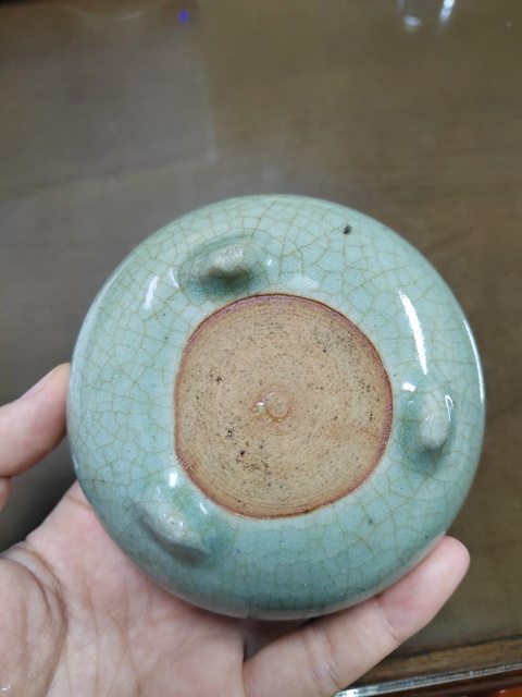 古玩陶瓷郎窯綠釉三足洗式香爐真品鑒賞圖