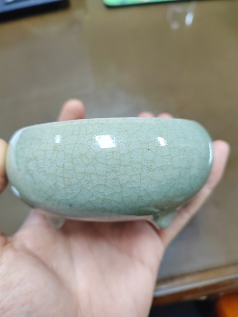 古玩陶瓷郎窯綠釉三足洗式香爐真品鑒賞圖