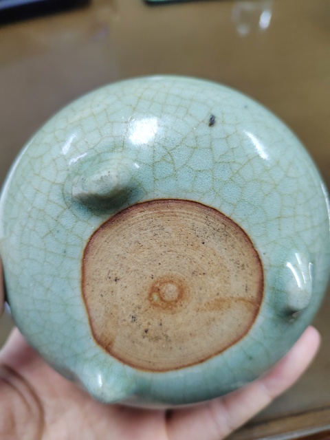 古玩陶瓷郎窯綠釉三足洗式香爐真品鑒賞圖