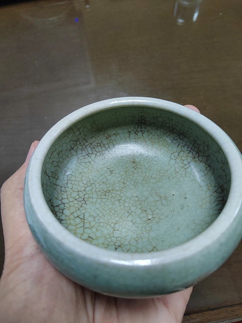 古玩陶瓷郎窯綠釉三足洗式香爐真品鑒賞圖