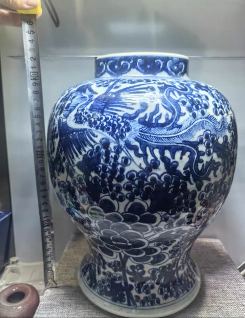 古玩陶瓷青花鳳穿牡丹圖將軍罐真品鑒賞圖