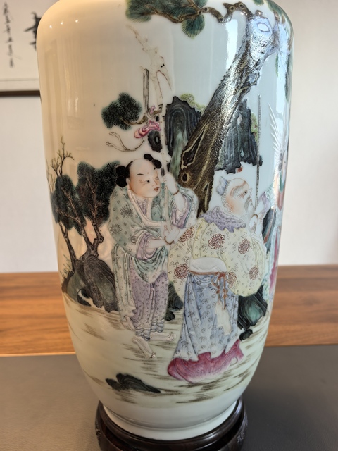 古玩陶瓷民國細路粉彩棒槌瓶真品鑒賞圖