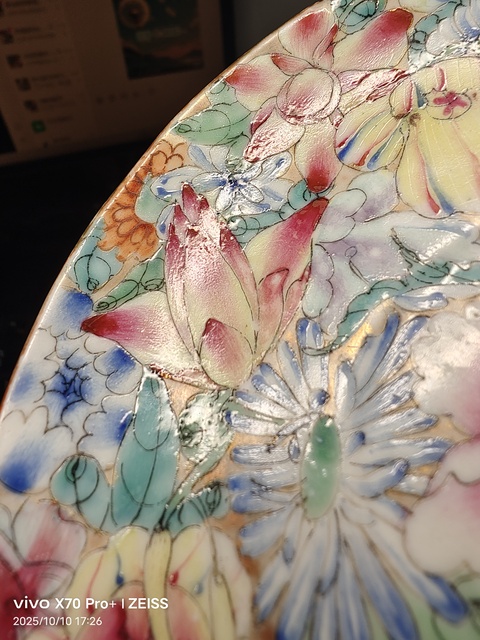 古玩陶瓷粉彩百花不落地盤(pán)真品鑒賞圖