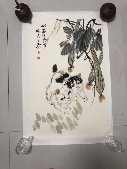 古玩字畫孫菊生瓜果雙貓立軸拍賣,當前價格8888元