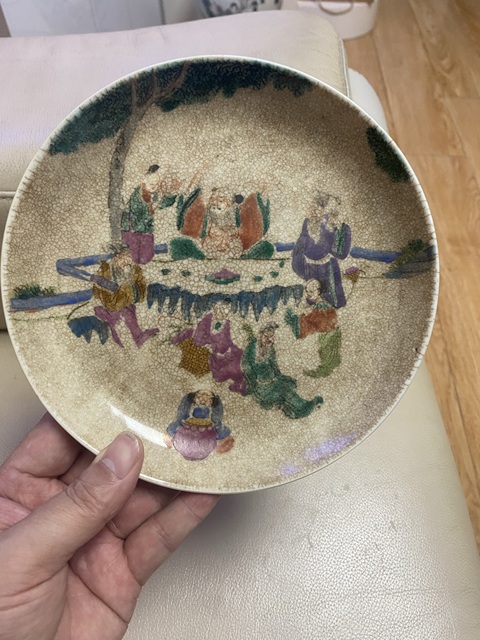 古玩陶瓷晚清哥釉粉彩盤真品鑒賞圖