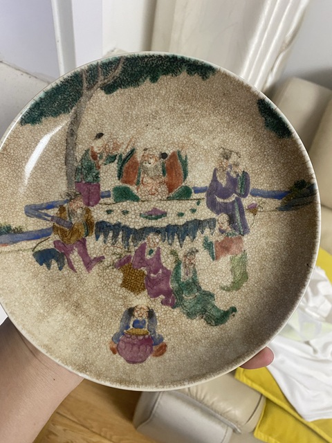 古玩陶瓷晚清哥釉粉彩盤真品鑒賞圖