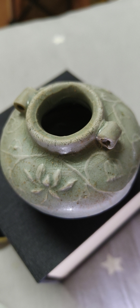 古玩陶瓷元代影青印花雙系花卉紋水盂真品鑒賞圖