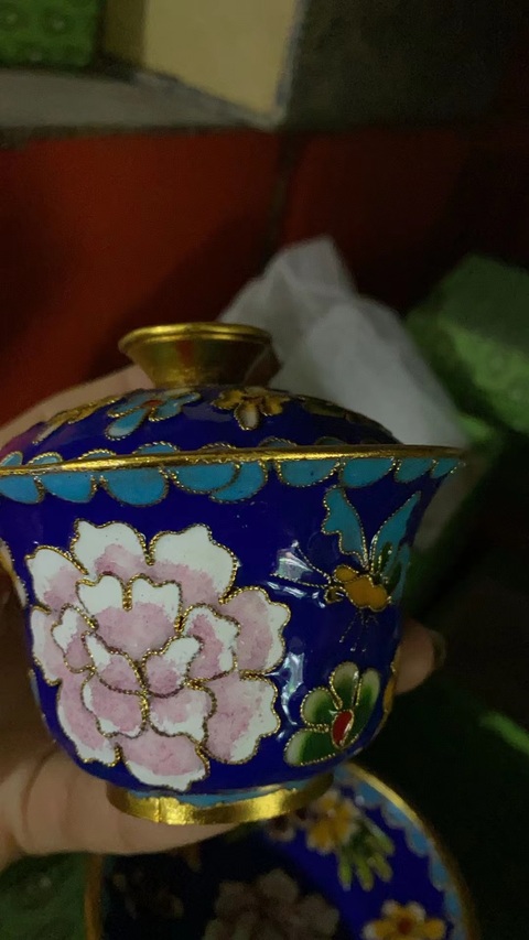 古玩陶瓷花卉紋三才蓋碗真品鑒賞圖