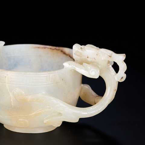 古玩玉器雙龍耳杯真品鑒賞圖