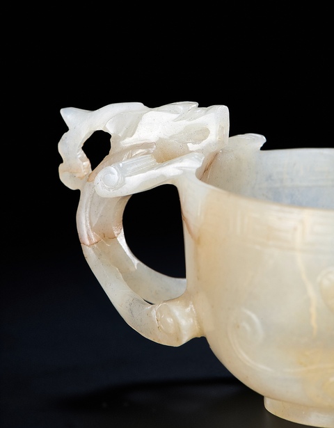 古玩玉器雙龍耳杯真品鑒賞圖