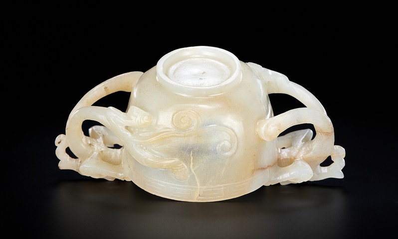 古玩玉器雙龍耳杯真品鑒賞圖