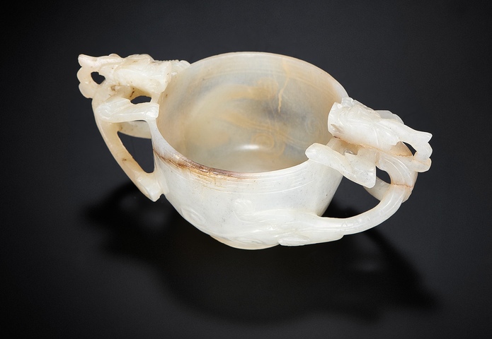古玩玉器雙龍耳杯真品鑒賞圖