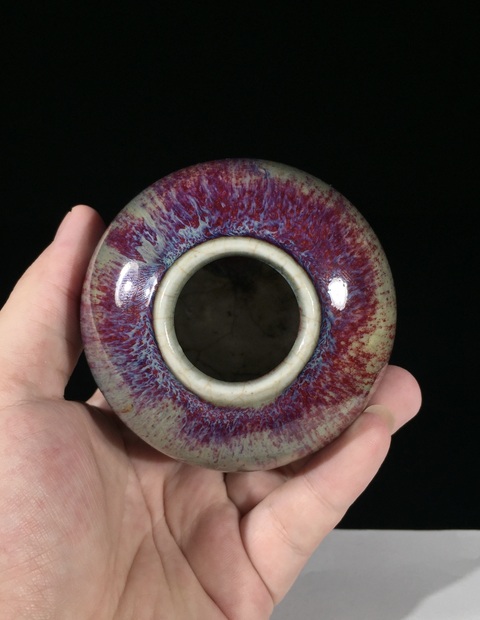 古玩陶瓷鈞紅窯變釉水盂真品鑒賞圖