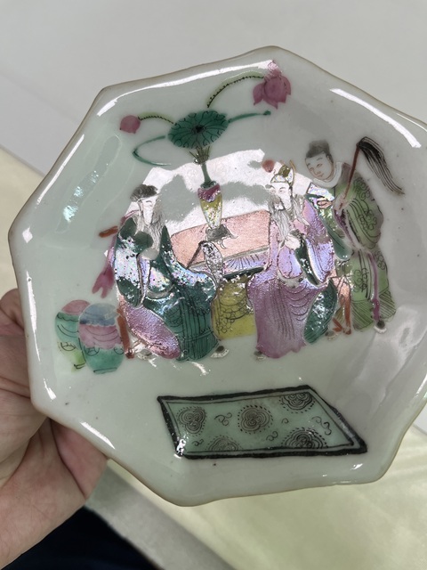 古玩陶瓷粉彩人物故事紋貢盤真品鑒賞圖